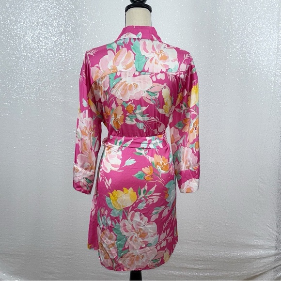 Zara Vibrant Satin Floral Women's collared button down shirt dress Large - Picture 8 of 15